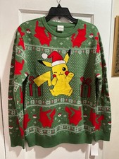 New POKEMON PIKACHU CHRISTMAS SWEATER GREEN BOYS SZ: XL 14-16