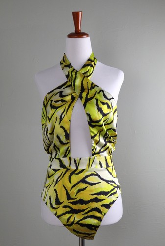 ADRIANA IGELSIAS NWT $495 Silk Satin Tiger Halter Bodysuit Top Size 42 / 10