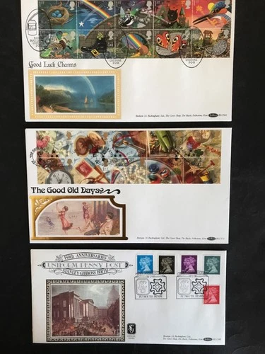 GB 1990/1/2 "Uniform Penny Post/Good Old Days" Etc 3 Benham FDC's Used.