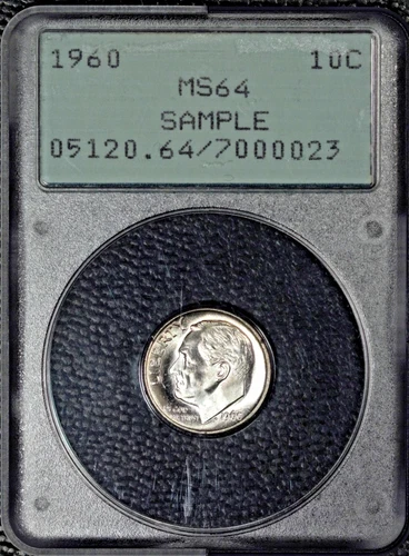1960 Roosevelt Dime, PCGS MS64 Gen 1.2 Rattler Sample Slab