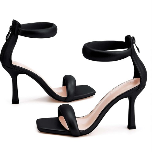Coutgo Women's One Strap Heeled Sandals Square Open Toe 7.5, Cool Black - Picture 6 of 6