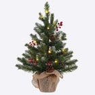 2 FT Mini Christmas Tree, 24" PE Prelit Small Artificial Tabletop Snow Flocked C