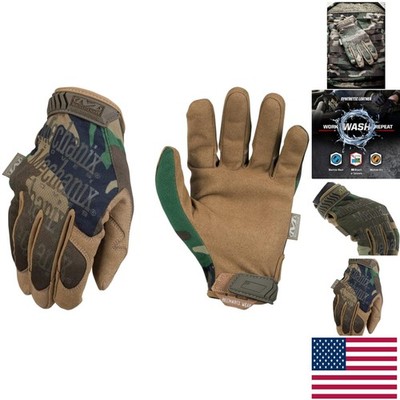 Lightweight Synthetic Leather Woodland Camo Gloves for Tactical & Mechanical Use