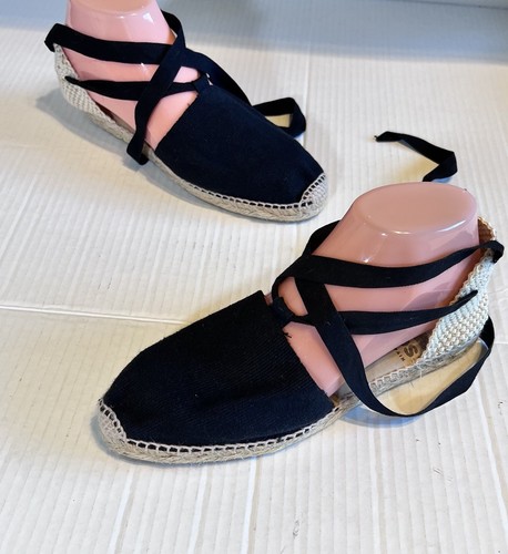 Diegos® Size 38/7.5-8 US Classic Flat Black Lola Espadrilles Hand Made in Spain - Picture 2 of 8