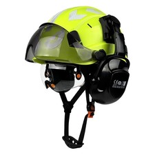 Construction Safety Helmet with Visor Built In Goggle Earmuffs Hard Head Hat Cap