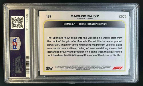2022 Topps Chrome F1 Carlos Sainz Orange Checker Flag Refractor #23/25 PSA 9 - Picture 2 of 2