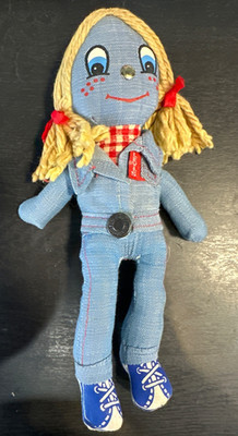 Big E Levi s Denim Rag Doll 1970 s Knickerbocker Good Condition Plush 10  rare