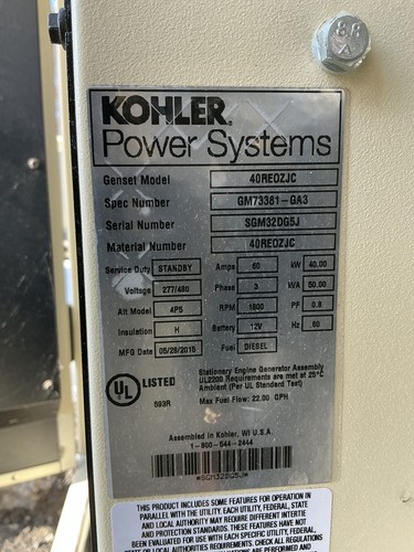 Kohler 40kW 40REOZJC Diesel Generator with JD 4024HF285B Diesel 261 hrs - Picture 14 of 14