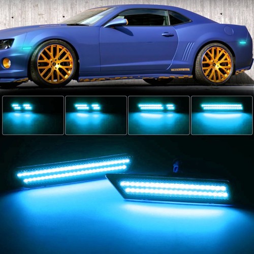 Front Rear Smoked Blue LED Bumper Side Marker Lights For 2010-2015 Chevy Camaro - Picture 3 of 12