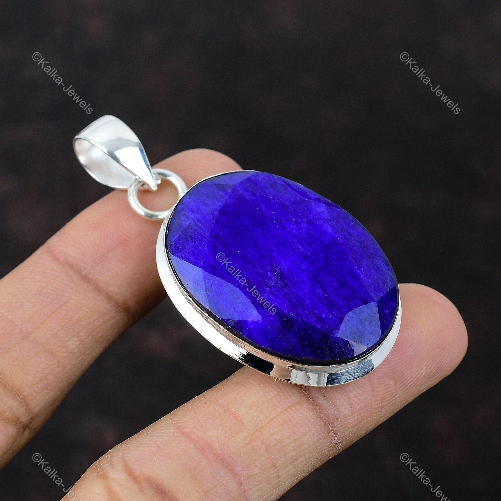 Birthday Gift For Her Natural Blue Saphire Gemstone Pendant 925 Sterling Silver