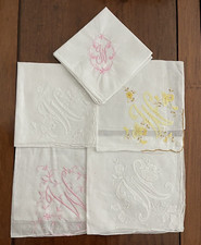 Vintage Monogram Embroidered Handkerchiefs Set of 5 Letter W New 
