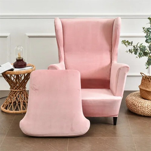 Velvet Wing Chair Cover Wingback Chair Slipcovers Single Armchair Sofa Cover - Picture 5 of 44
