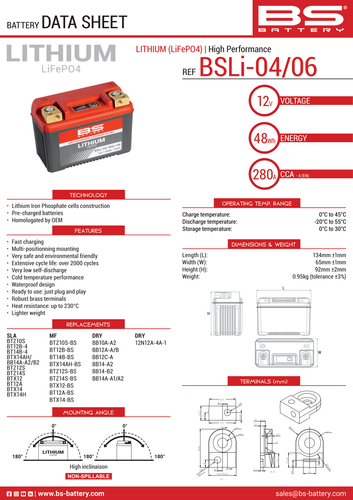 BSLi-04/06 (BT12A) BS Lithium Motorcycle Battery LiFePO4 280CCA - 360104 - Bild 3 von 5