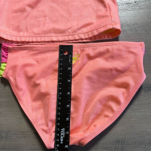 Justice Bathing suit Girls 10 Neon Orange Yellow Pink Bling 2 Piece - Picture 11 of 13
