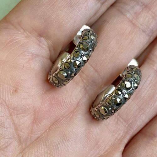 Pomellato Orecchini Anelle Cerchi Argento Marcasite Bruniti Rari Fuori Catalogo - Imagen 7 de 12