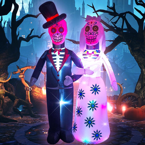 6 Feet Day of the Dead Couple Halloween Inflatable LED Lights Decor Outdoor Indo - Picture 4 of 8