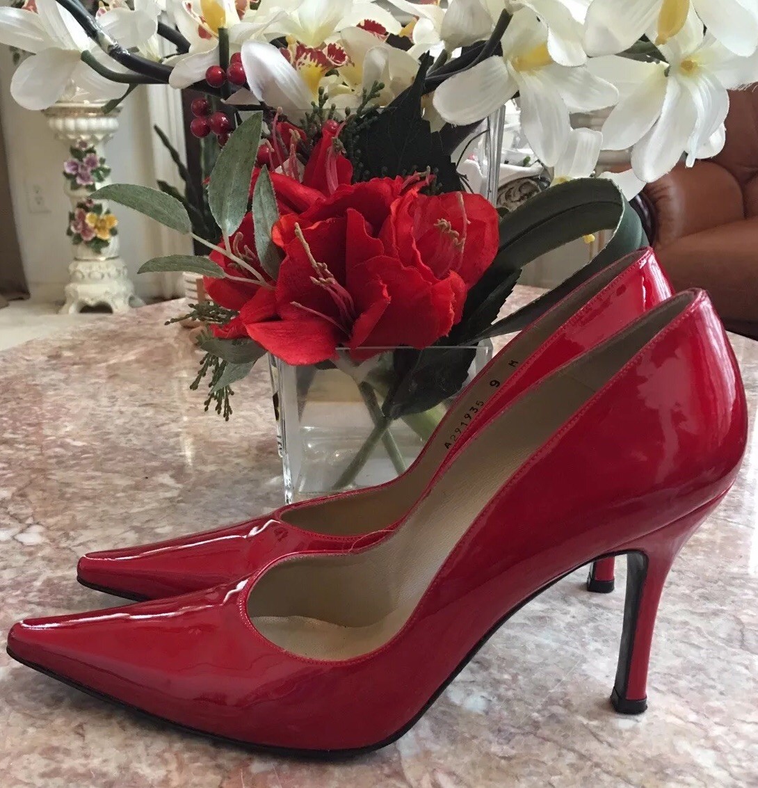 Stuart Weitzman Red Pat. Pat. Pat. Leather Pointed Toe Pumps Sz 9 M Made in Spain EUC 385 116f12 Stuart Weitzman Red Pat. Pat. Pat. Leather Pointed Toe Pumps Sz 9 M Made in Spain EUC 385 116f12