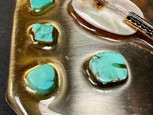 Guitar Banjo Domra - Truly One Of A Kind Turquoise MOP Shell Amazing Belt Buckle - Picture 19 of 22