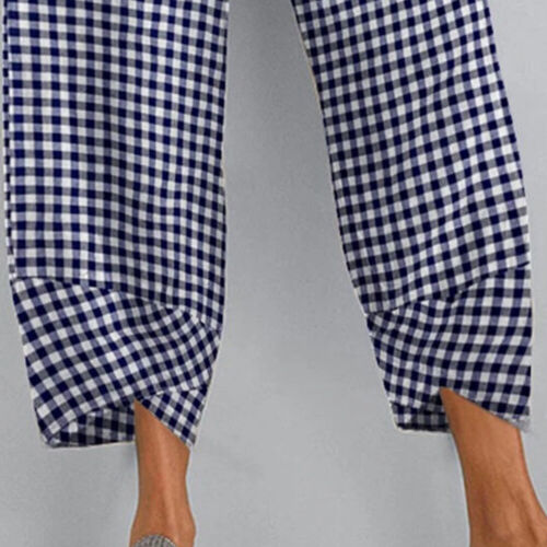 Womens Check Plaid Baggy Harem Pants Ladies Holiday Cropped Trousers Summer US - Picture 4 of 13
