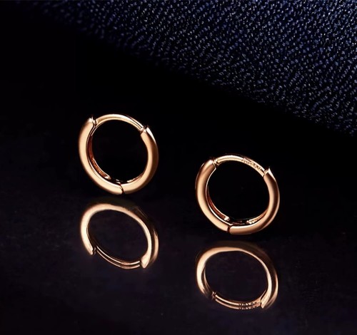 18K Solid Rose / White Gold Essential Huggie Hoops Earrings, 18K, Au750, classic - Picture 11 of 15