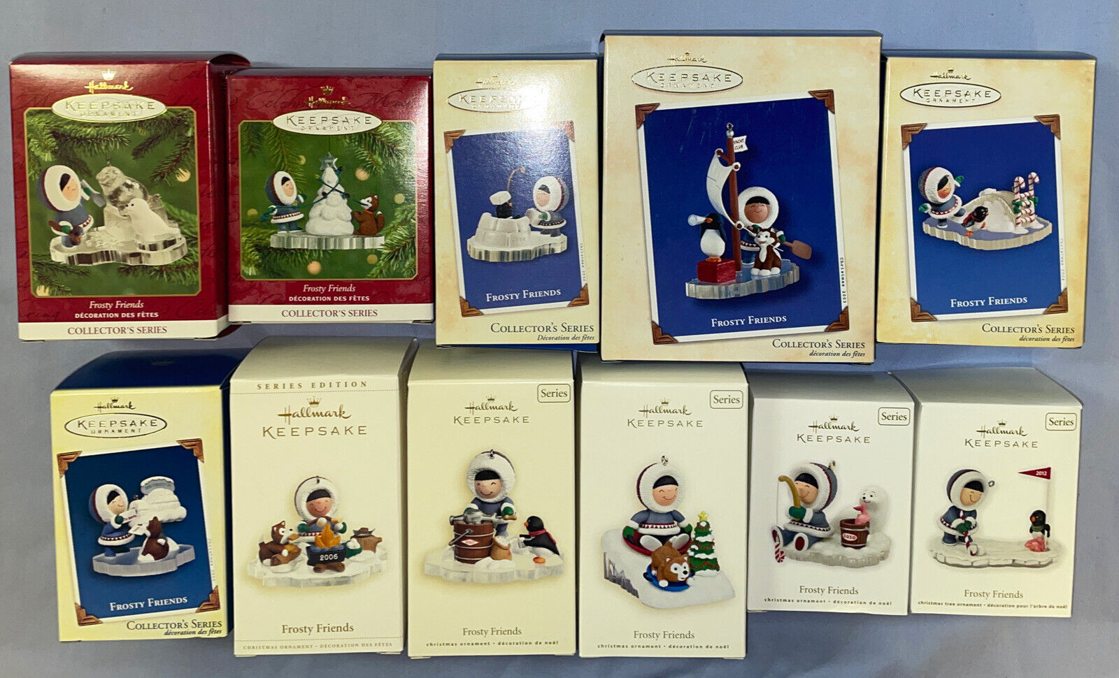 NIB Hallmark Frosty Friends Ornaments 2000-2008, 2010, 2012 (Lot of 11) Specjalna cena niska cena