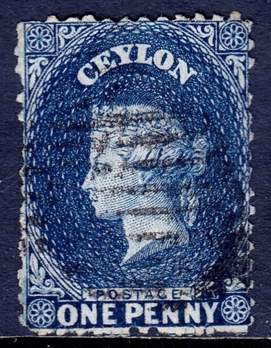 CEYLON — SCOTT 46dv (SG 49y) — 1863 QV 1d INVERTED/REVERSED WMK. — GEBRAUCHT — SG 50£ - Bild 1 von 2