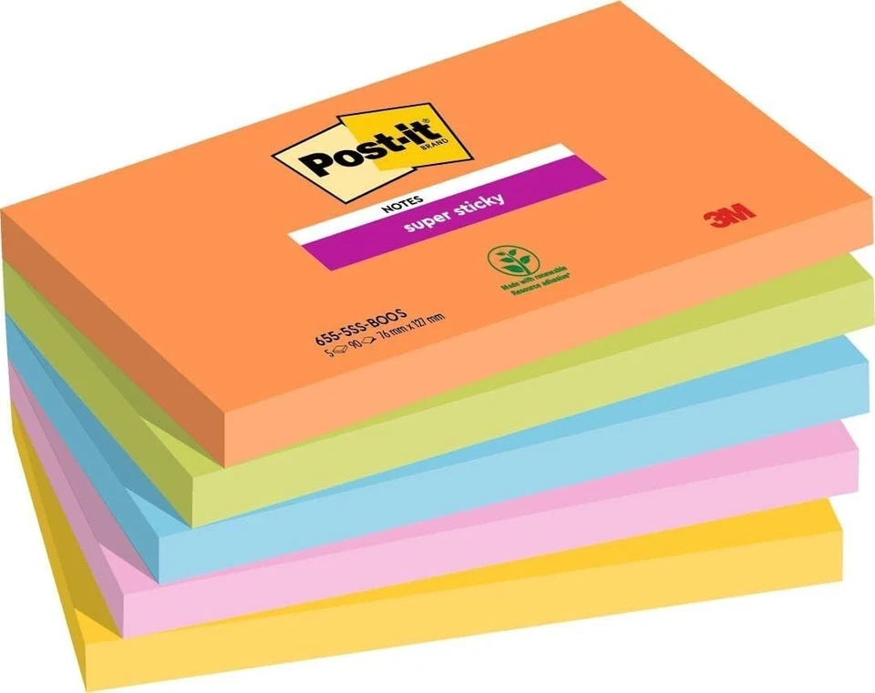 Post-it Super Sticky Notes Boost Color 5x 90 Blatt 655-5SS-BOOS 76x127mm sortier