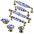 Antique Blue White Ceramic Porcelain Door Knob Handle Drawer Cupboard Pull