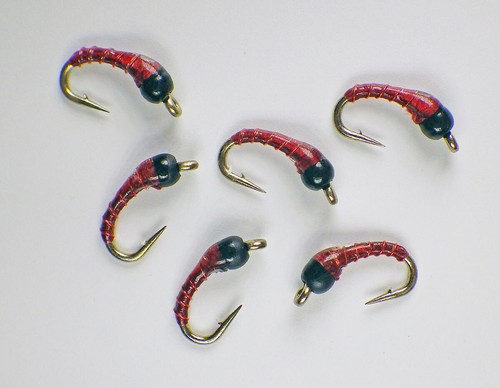 Zebra Midge Tungsten Nymphs Blood Red - Premium Trout Fly Fishing Flies Lot - Picture 16 of 23