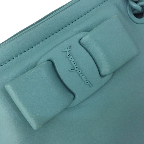 Salvatore Ferragamo VIVA Bow Leather Chain Shoulder Tote Bag Blue/4BD0199 - Picture 13 of 13