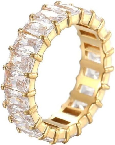 Anillos de eternidad estilo arco iris chapados en oro de 18 quilates corte esmeralda creados en varios colores circonita cúbica - Imagen 50 de 130