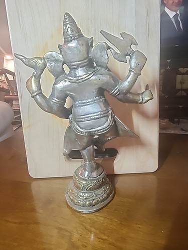 Antique Bronze lord Ganesh Silvered statue 9.25" - Picture 14 of 15
