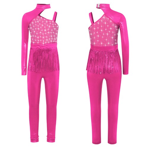 Kids Girls Leotard Full Length Rompers Ballerina Unitard Rumba Jumpsuit Latin - Picture 42 of 54