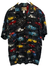 Sz XL , VTG Paradise Found Rayon Hawaiian Shirt Classic Cars Chevrolet Corvette