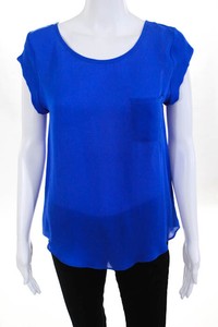 Emerson-Thorpe-Blue-Silk-Short-Sleeve-Round-Neck-Basic-Blouse-Size-Extra-Small