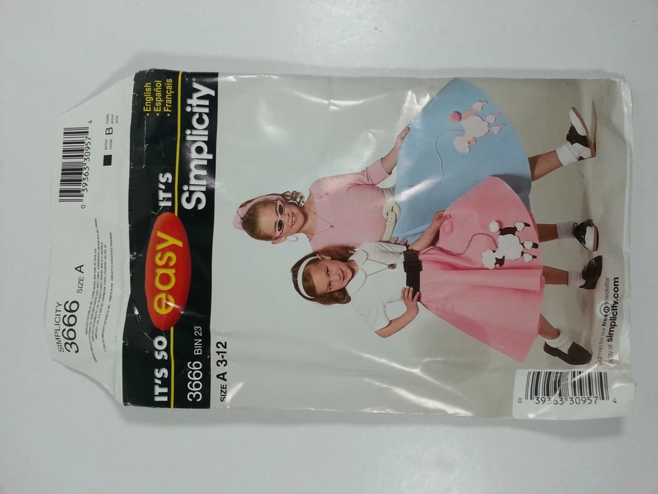 Simplicity 3666 Child 50's Poodle Skirt Pattern Size 3-12 UNCUCT Circle Retro - Image 4 of 4
