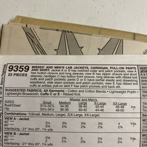 McCalls 9359 Unisex Medical Lab Scrubs Uniform Sewing Pattern Uncut XL XXL - Picture 7 of 8