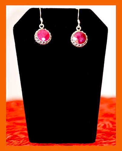 Sterling Silver Natural Ruby Gemstone Dangle Drop Hook Earring Jewelry  - Foto 3 di 4