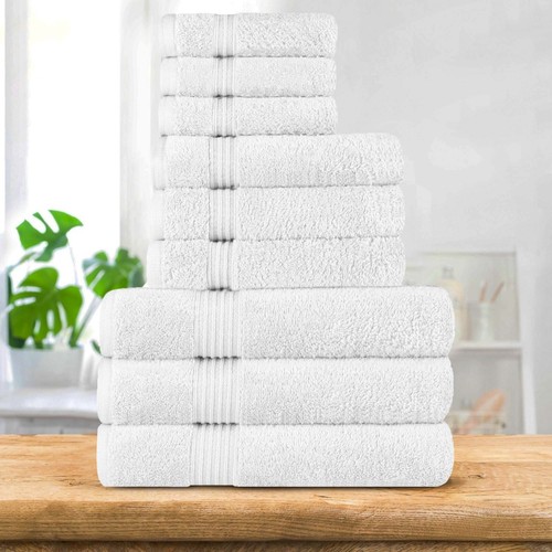 600 GSM Egyptian Cotton Highly Absorbent Solid 9-Piece Ultra Soft Towel Set - Picture 128 of 132
