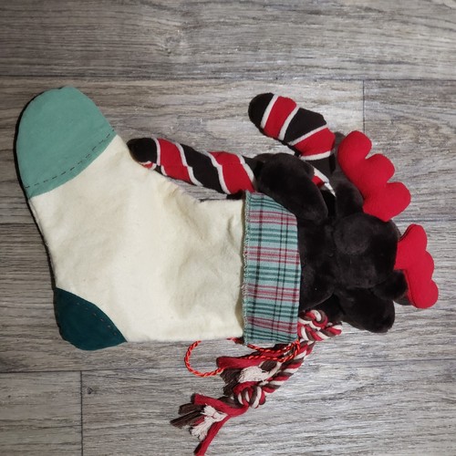 Christmas Stocking 14" Embroidered Reindeer and Candy Cane Plush - Picture 3 of 4