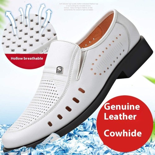 Men's Genuine Leather Sandals Breathable Thin Hollow Toe Stamp Shoes Non Slip Ru - Picture 14 of 45