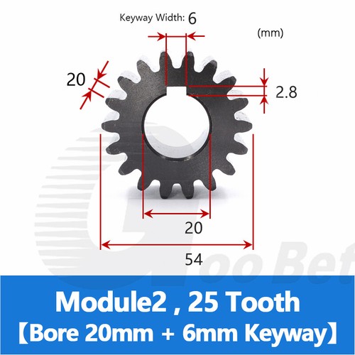 Module 2 Spur Gear C45 Steel Black Oxided Pinion 12-30 Tooth Keyway 10-32mm Flat - Picture 104 of 146