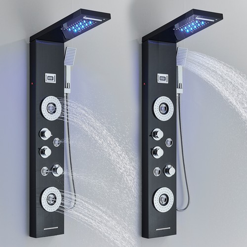 LED Shower Panel Tower Column Stainless steel Shower Mixer Twin Head Massage Jet - Picture 12 of 218