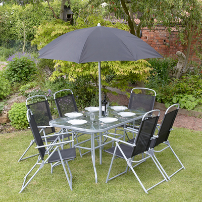 8Pc Garden Patio Furniture Set 6 Seater Dining Set Parasol Table And