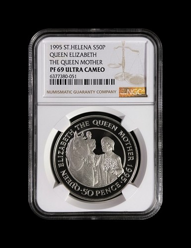 SAINT HELENA. 1995, 50 Pence, Silver - NGC PF69 - Top Pop 🥇 Queen Mother, Horse - Picture 2 of 5
