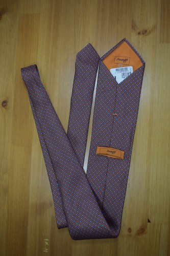 $640 BRIONI Blue Aqua Orange Floral Geometric Handmade Italy Silk Neck Tie Long - Picture 7 of 14