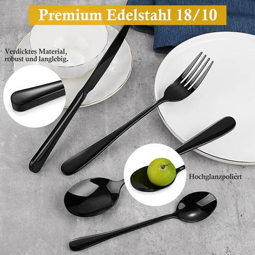 24x Set Stainless Steel Cutlery Set, Black Heavy 24 Pcs Silverware With Gift Box - Picture 12 of 16