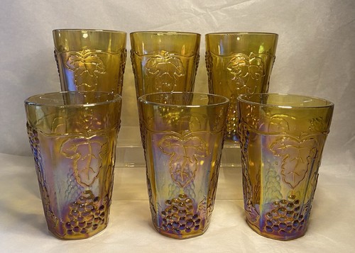Carnival Glass, 6-pc. Juice Glasses. Grape Pattern