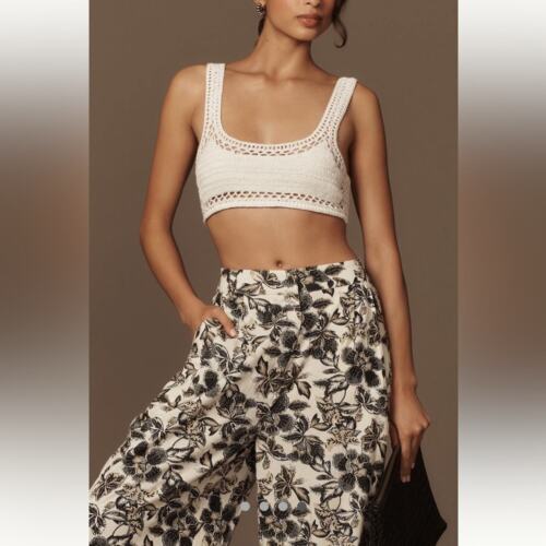 NWT Anthropologie x Ollari Linen Floral Wide Leg Trousers Size Medium - Picture 2 of 15