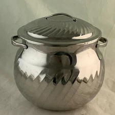 YAMAZAKI STAINLESS STEEL OR CHROME SWIRL SILVER COLOR LIDDED POT BOWL JAPAN